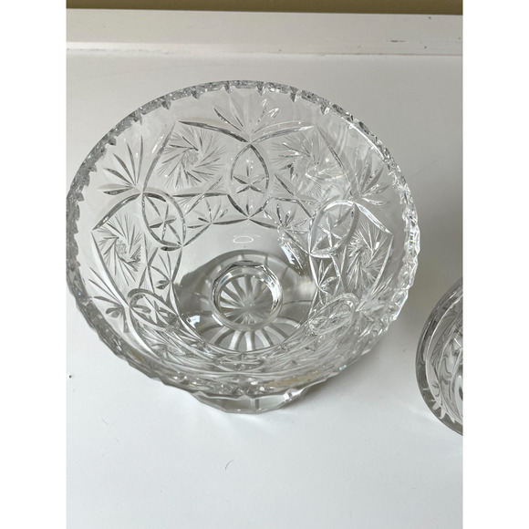 MCM Etched Lead Crystal Footed Pedestal Bowl with Lid 10.5 Inches Tall - Picture 4 of 5